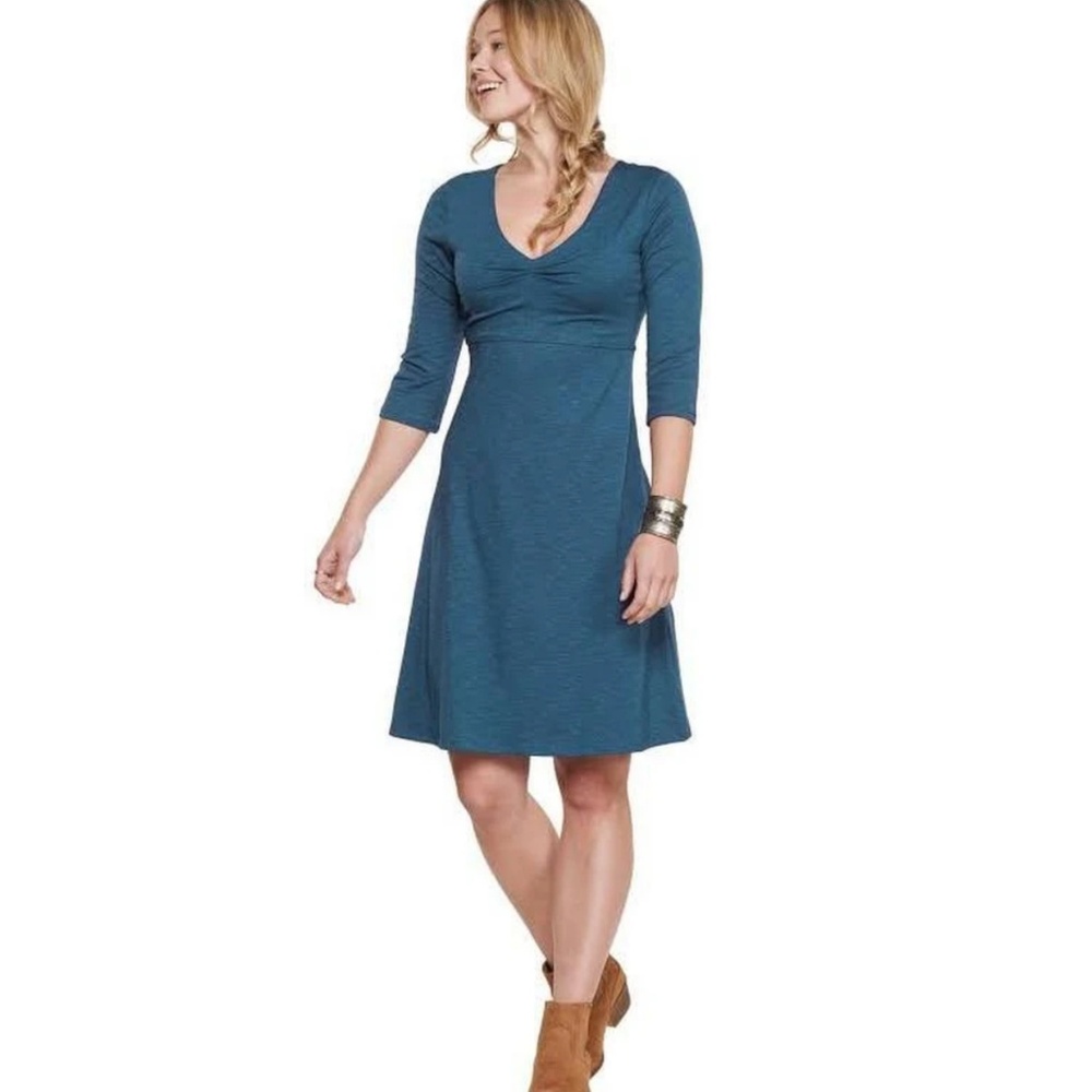Toad&co organic cotton dress 3/4 sleeves, aqua